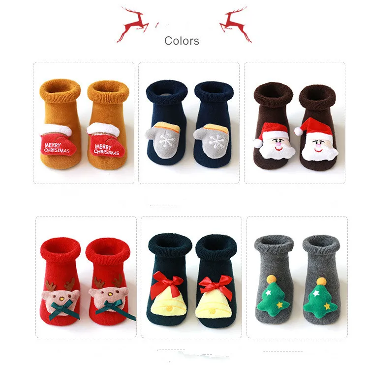 Детские рождественские носки зимние толстые теплые махровые носки для куклы, аксессуары, носки для новорожденных нескользящие носки из чесаного хлопка