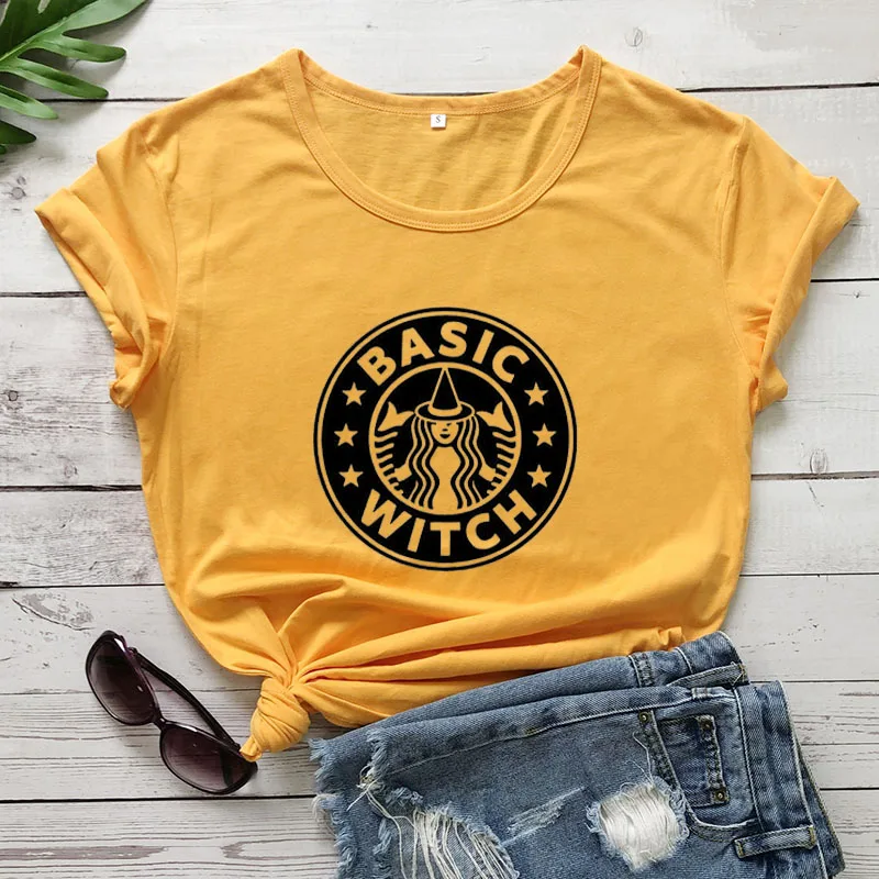 

basic witch pumpkin spice latte Graphic Printed New Arrival Women's Summer Funny Casual 100%Cotton T-Shirt halloween shirt