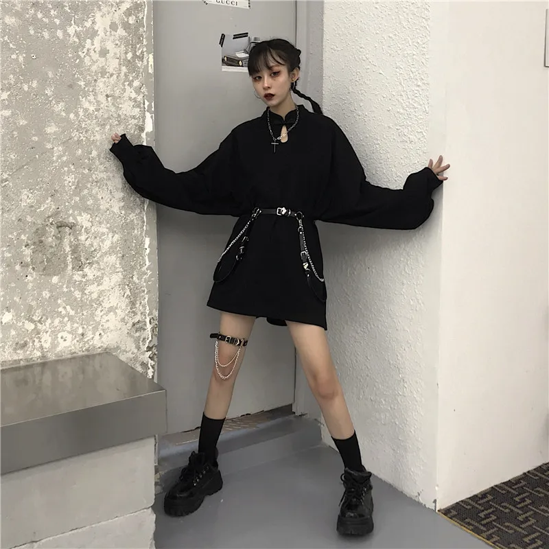 Винтаж Cheongsam воротник женские кофты Harajuku с длинным рукавом Свободные повседневные панк крутые женские осенние пуловеры