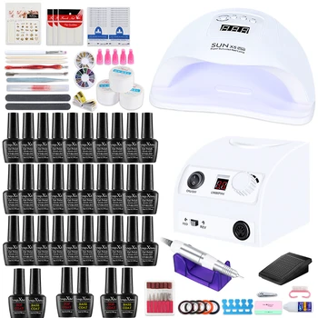 

Manicure Set With 54W Led Nail Lamp Nail Set 35000RPM Nail drill Machine 30/18/12 Color UV Gel Nail Polish Kit Tools Set