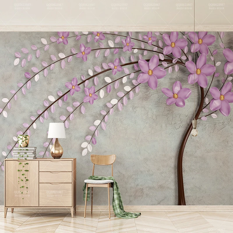 Настенные 3D обои без швов с изображением фиолетового дерева на заказ фоновые для