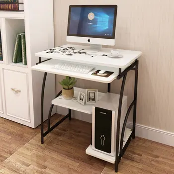 

Desktop computer desk home art painted frosted piano widened countertop and thick steel pipe bedroom stylish and simple
