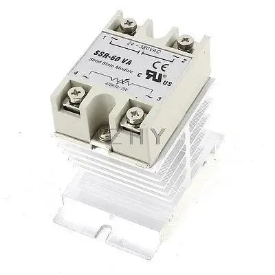

470K Ohm 2W to AC 24-380V 60A Single Phase SSR Solid State Relay w Heat Sink