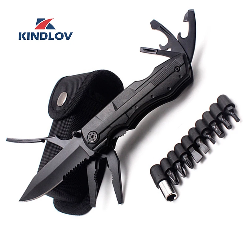 

KINDLOV Pliers EDC Folding Knife Multitool Screwdriver Bit Wire Stripper Set Portable Outdoor Survival Bottle Opener Hand Tools