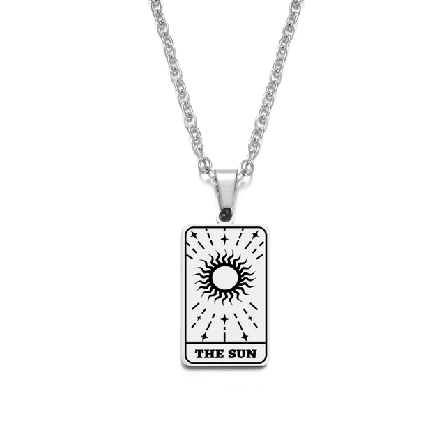 Stainless Steel Tarot Cards Pendant Necklace The Sun Tarot Divination Necklace Jewelry LGS1840 silver