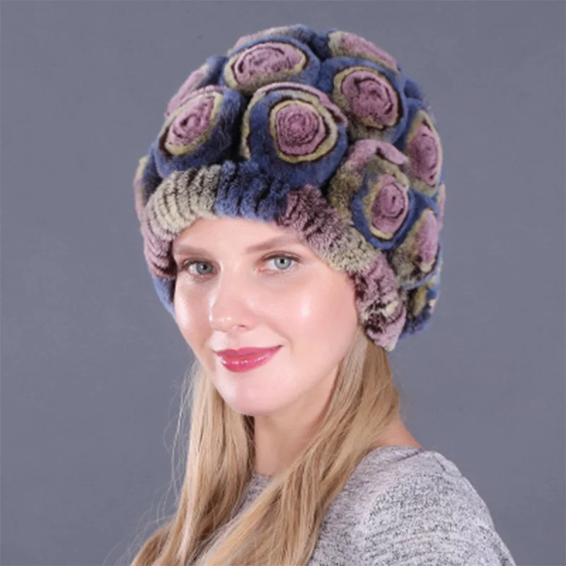 Женская Шапка-бини из кроличьего меха HaWinter, шапка ts, толстые теплые шапочки, Элегантная Дамская Лоскутная шапка из натурального меха для России, шапка s