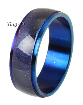 

Yingwu 25pcs Blue Cat Eye Fashion Stainless Steel Rings Wholesale Men Women Jewelry lots