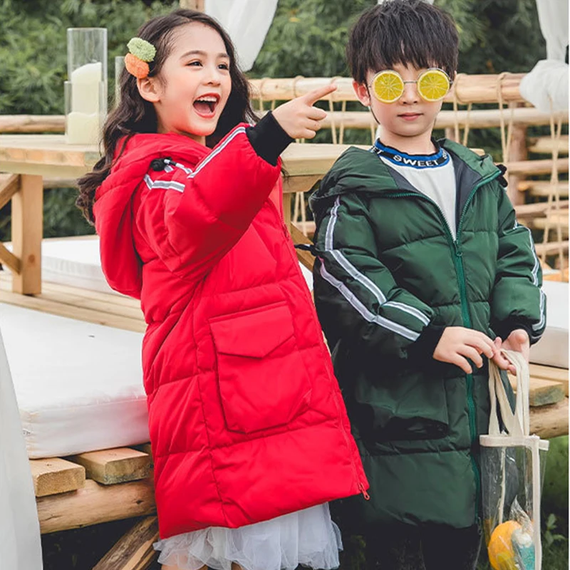 

2019 Winter Down Jacket For Girls Hooded Warm Long Winter Coat Girl 2-13 Years Children Teenage Coat Baby Boy Clothes Snowsuit