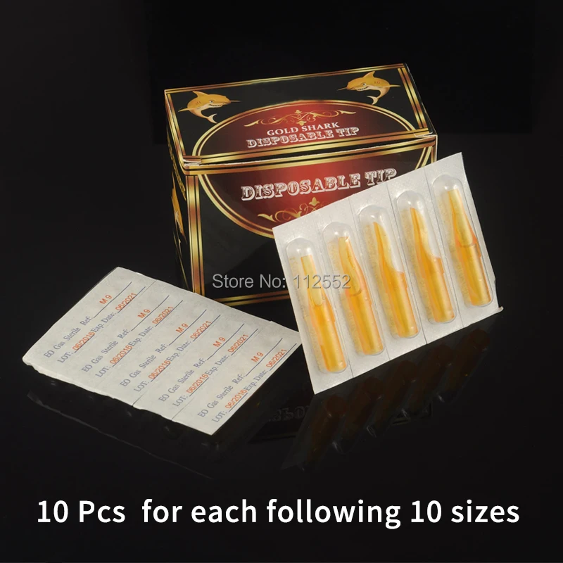 100Pcs татуировки Смешанные советы стерильными Ассорти Золотой Пластик одноразовые наконечники татуировки белый насадки на тюбик с 3/5/7/9RT 5/7/9/11FT