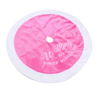 

90cm Pink Christmas Tree Plush Skirt Round Shape Letter Printing Christmas Tree Base Decoration Apron Wrap Christmas Decorative