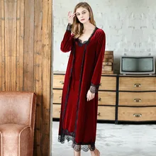 Осенне-зимний теплый пижамный комплект, Женский Пижамный халат, комплект, Золотая Бархатная Сексуальная домашняя пижама, женские пижамные комплекты, длинное платье, женский халат