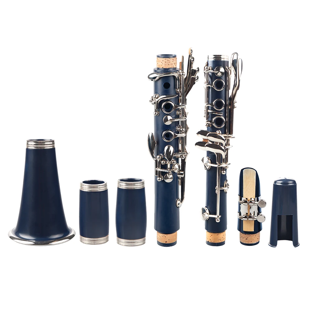 Dark Blue ABS Clarinet Bb Cupronickel Plated Nickel 17 Key with Cleaning Cloth Gloves Screwdriver Woodwind Instrument