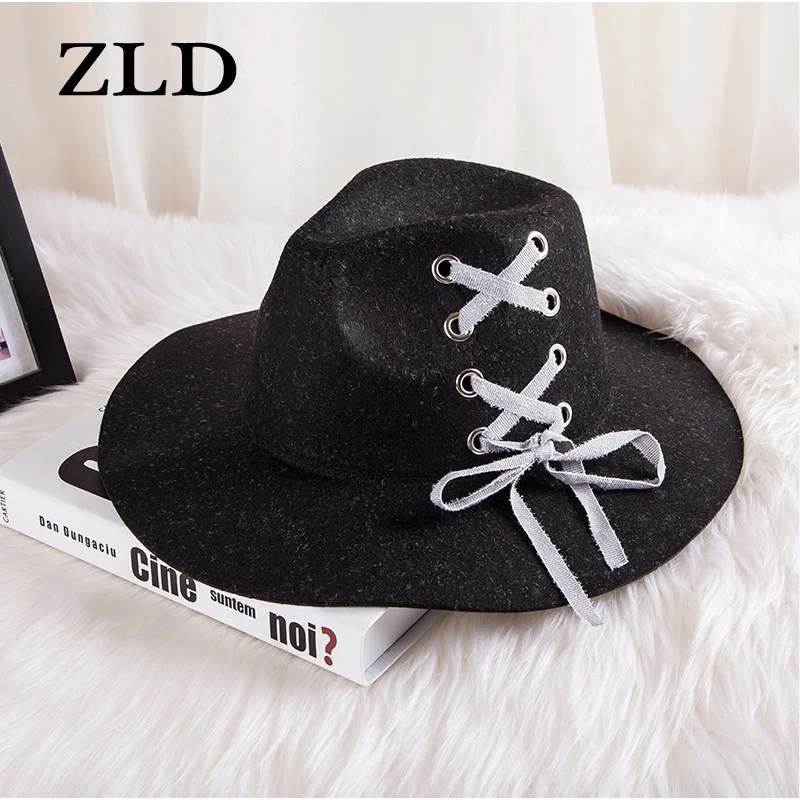 

ZLD Retro Women Fedora Felt Hat For Women Ladies Fedoras Autumn Winter Jazz Hat Imitation Woolen Flat Brim Bowler Church Hat