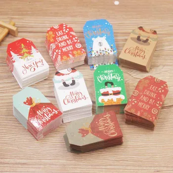 

Square Tag Label White Kraft Cardboard 5x3cm 100pcs Cute Christmas Design Printing European Retro Gift Baking Decoration Label