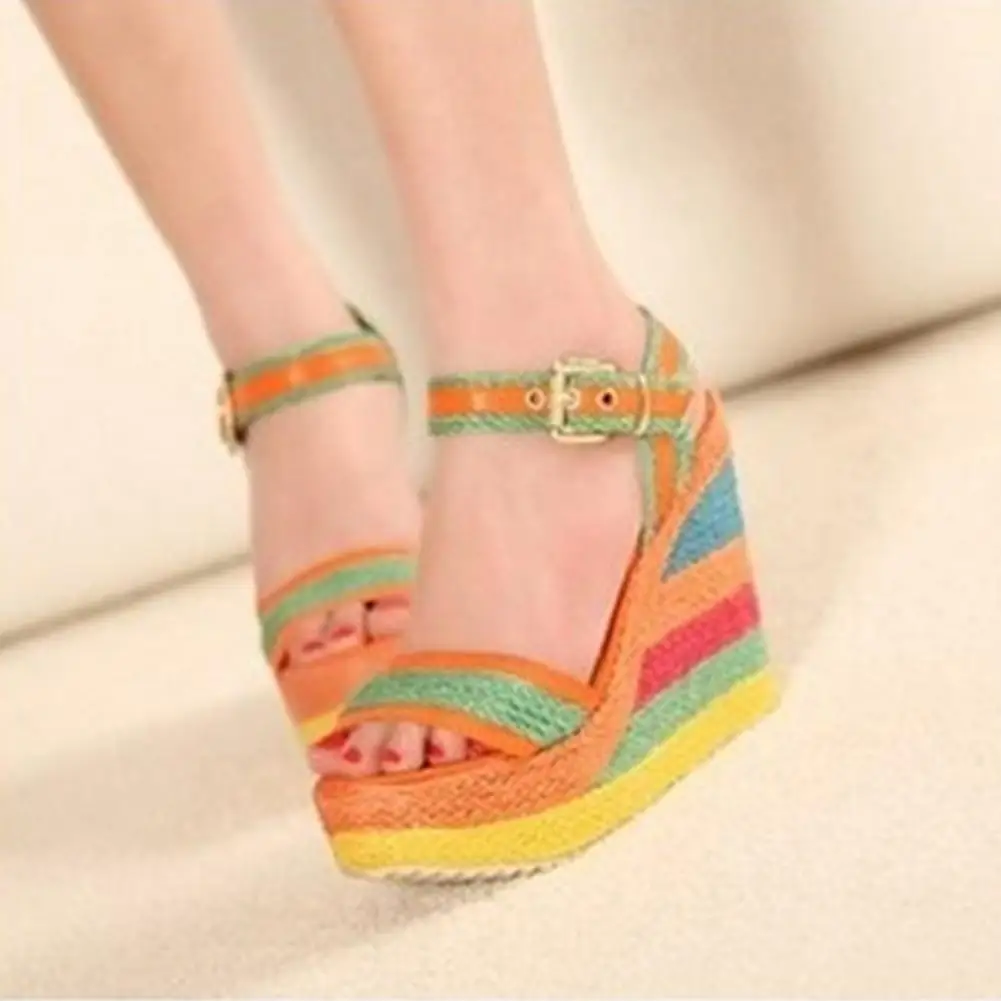

Doratasia Fashion 2020 On Sale women's Shoes Woman Bohemia Colorful Rainbow Platform Wedges High Heels ankle-strap Sandals