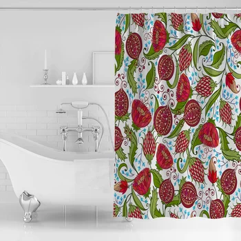 

2020 New Pomegranate Pattern Bathroom Shower Curtain Waterproof Polyester Fabric Shower Curtains &12 Hooks