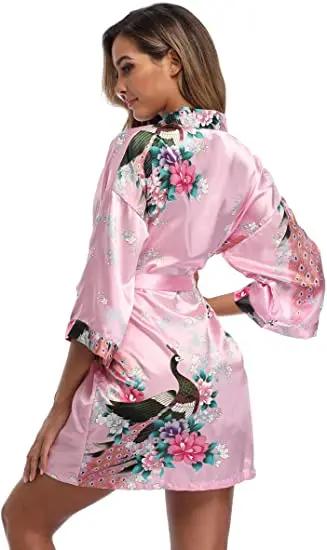 Fashion Satin Robe Female Bathrobe Sexy peignoir femme Silk Kimono Bride Dressing gown sleepwear Night Grow For Women