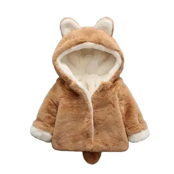 

Kids Girls Cute Rabbit Plush Faux Fur Winter Hooded Thicken Warm Coat Jacket suitable for autumn and winter keep your girl warm