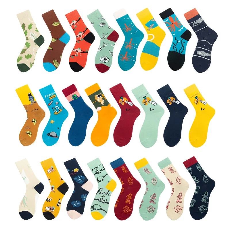 

LOUGONGZI Cute Animal Funny Sox Creative Happy Color Art Pattern Cotton Fashion Cozy Big Size Hosiery Short Novelty Flowers