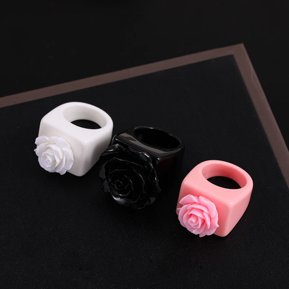 Women Girls Finger Ring Korean Flower Resin Acrylic Square Geometric