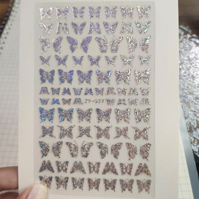 Holographic 3D Laser Butterfly Nail Art Stickers Gold Silver Nail Adhesive Sliders Decals Laser Sticker Decor DIY Manicure