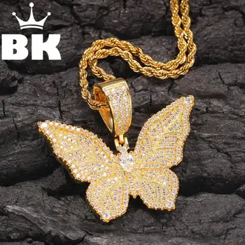 

THE BLING KING Custom Leaf Pattern Butterfly Necklace HipHop Full Iced Out Cubic Zirconia gold sliver CZ Stone