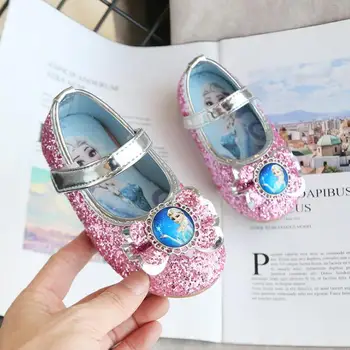 

Snow Queen Girls Dress Shoes Sequins Bow Princess Party Shoe Toddler Girl Flat Wedding Shoes Baby Kids Leather Sandals 2-8 Years