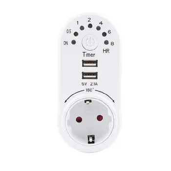 

EU Plug Countdown Timer Socket Smart Control Dual USB Ports 180° Rotation 8 Hour 83XA