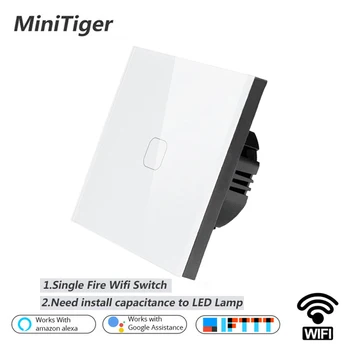 

Minitiger EU/UK WIFI Smart Touch Switch APP Wireless Remote Light Wall Switch Crystal Glass Panel Works With Alexa / Google Home