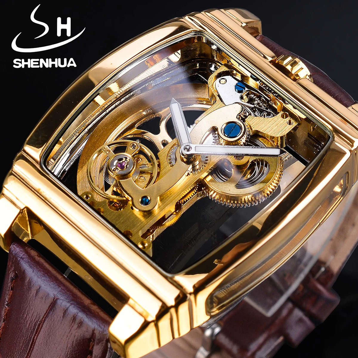 Forsining Orologio automatico da uomo trasparente Gloden