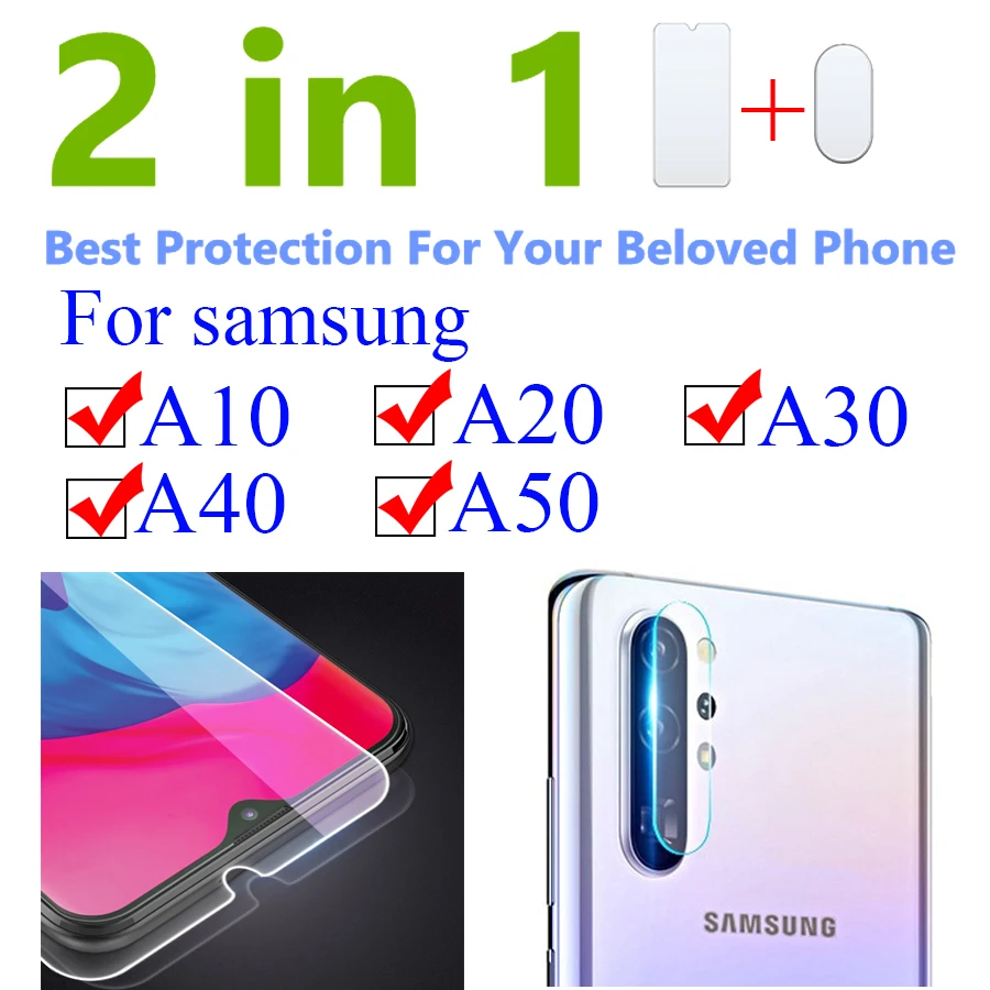 2 в 1 стекло для Samsung galaxy a10 a20 a30 a40 a50 с камерой стеклянный Защитный Объектив a 10 20 30 40