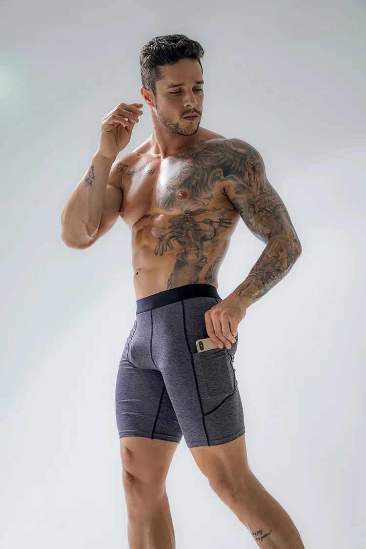 smart casual shorts Men Elastic waist tight sports shorts pocket plus size Knee Length Pants  running fitness wear thin slim  Soft sweathshorts smart casual shorts