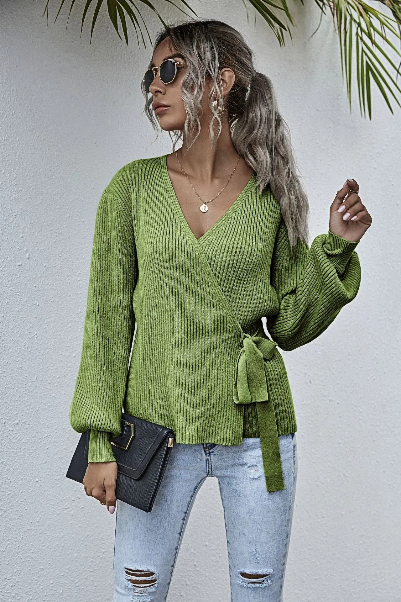 120134亚马逊爆款腰带裹胸针织衫