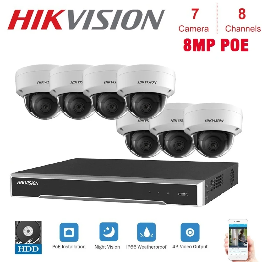 

8CH Hikvision POE NVR Video Surveillance Kits with 7pcs 8MP IP Camera Network Security Night Vision CCTV Security System Kits