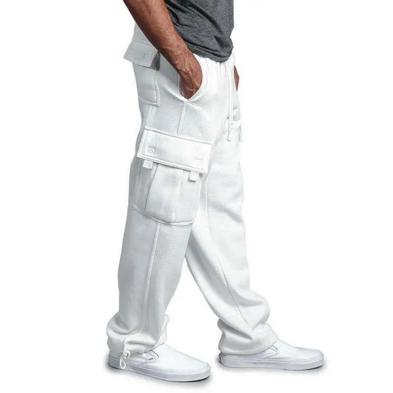 Mens Fleece Joggers Pants Cargo Combat 