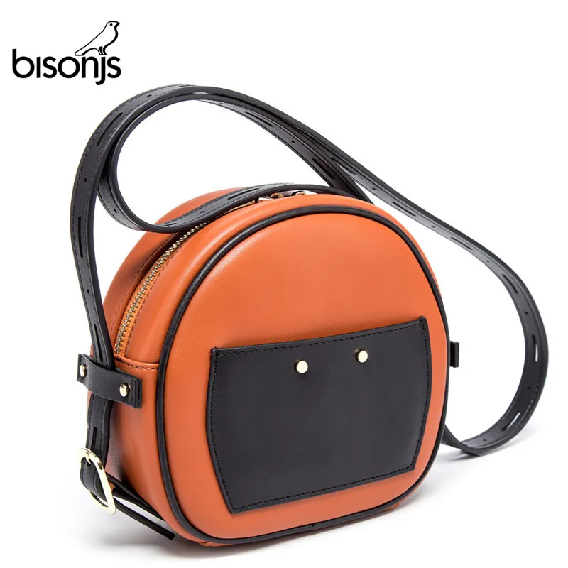 Сумка-мессенджер BISONJS Женская, круглая, из коровьей кожи, B1608 Сумка-мессенджер BISONJS Женская, круглая, из коровьей кожи, B1608