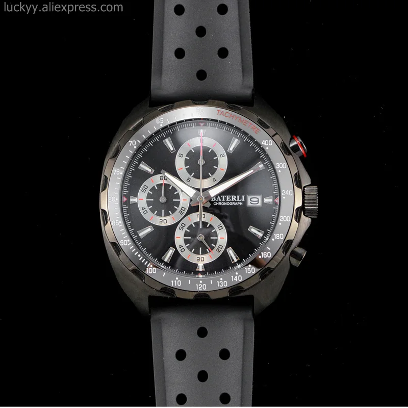 

New Fashion Mens Watch MIYOTA VK Chronograph Quartz Black rubber strap man analog clock high quality Relogio Masculino A191