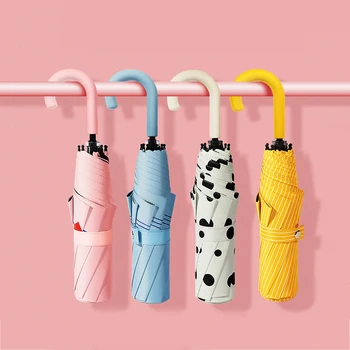 

Dot Striped Print Umbrella Rain Women U-shape Curved Handle Hook UV Proof Sunshade 8 Ribs Umbrellas For Girls Windproof Parasol