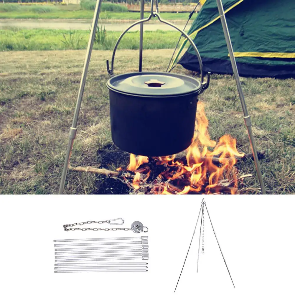 Outdoor Camping Tripod Portable Cooking Campfire Pot Holder Durable Picnic Cast` 