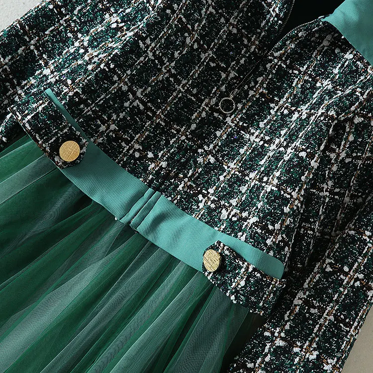 Высокое качество новейшая мода подиумный костюм набор женский твидовый пиджак Марлевое Ассиметричное платье набор