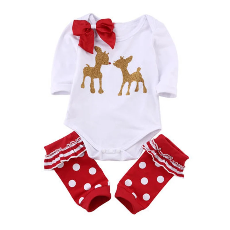 Newborn Christmas Deer Outfit Baby Bodysuits+ Socks Cotton Underwear Jumpsuit Infant Clothing Set Fall Autumn