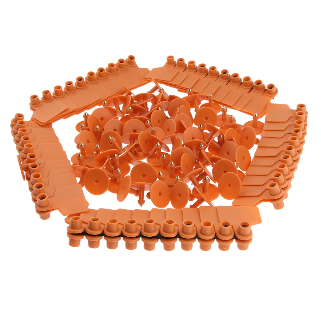 100 Pcs Pigs Cow Cattle Ear Tag, Blank, Brass Ear Stud, Anti-Rust, Orange