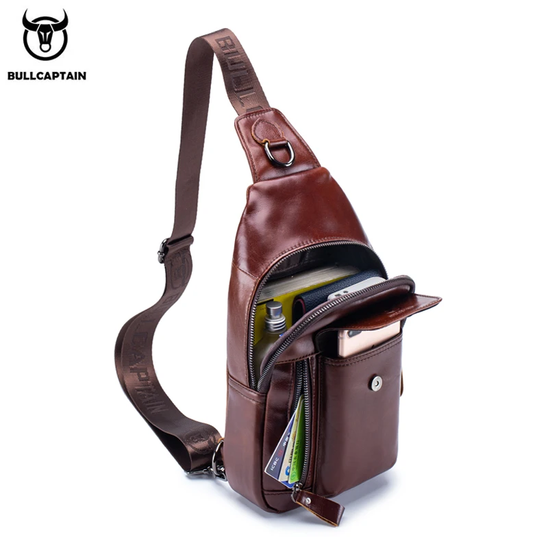 BULLCAPTAIN Genuine Leather Men's Messenger Bags Casual Chest Backpack Fashion Multifunctional Music Chest Bag Excursion Bag's