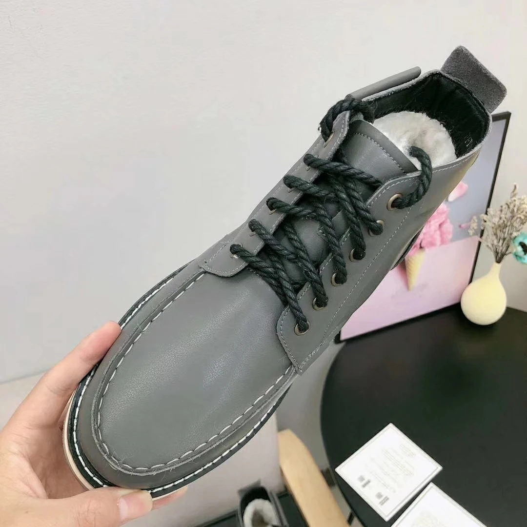Australian Brand Sheepskin Leather Wool Fur Lined Men Lace-Up Short Ankle Winter Snow Boots For Man Casual Shoes Waterproof