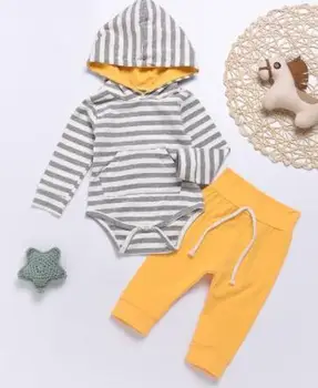 

2PCS Set Autumn Spring Toddler Baby Boys Girls Long Sleeve Striped Hooded T-Shirt +Pants Set Kids Clothes Outfits