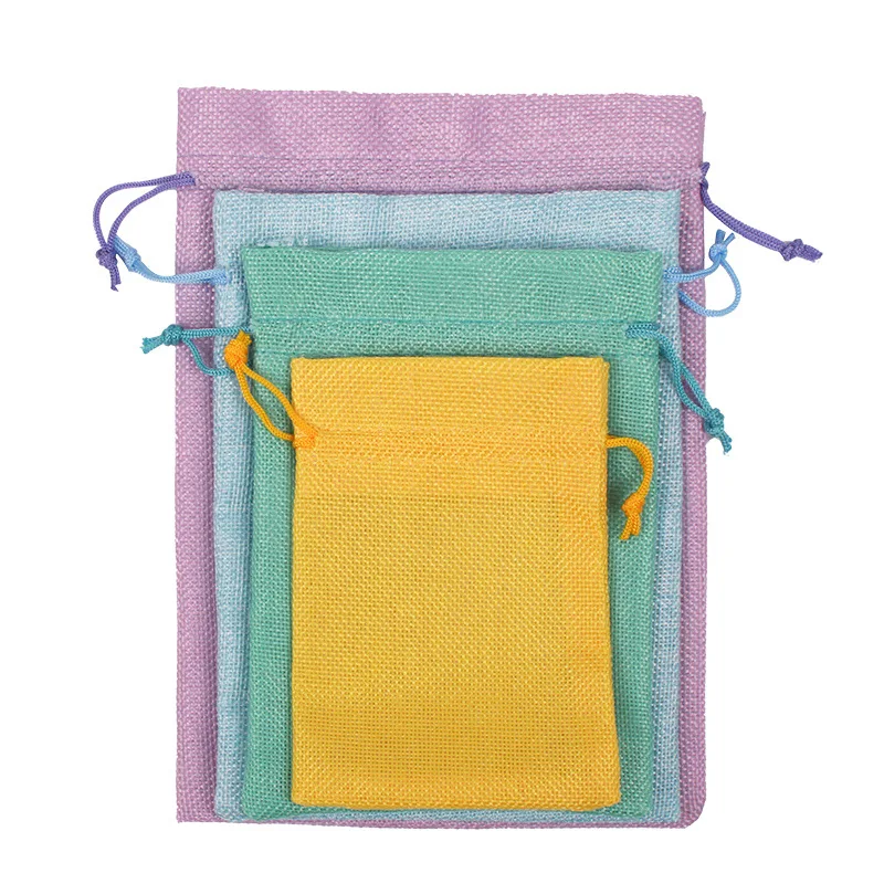 50 Pcs/lot 10x14cm, 13x18cm Colorful Drawstring Burlap Linen Bags Packaging Wedding Candy Pouches For Wedding Party Custom Logo