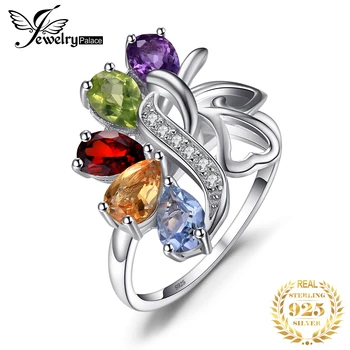 

JewelryPalac Natural Amethyst Citrine Garnet Peridot Topaz Ring 925 Sterling Silver Rings for Women Silver 925 Gemstones Jewelry