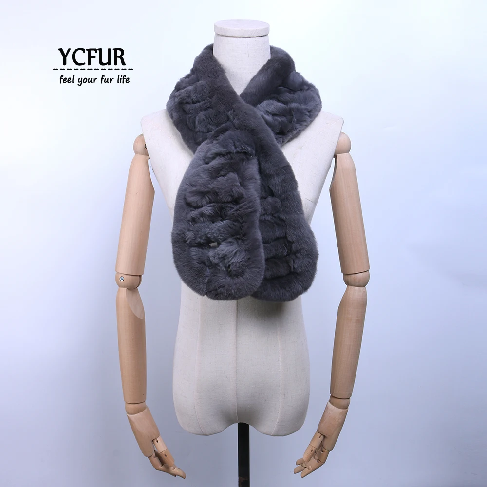 YCFUR, модные женские шарфы, зимний толстый настоящий шарф из меха кролика рекс для дам, качественный меховой шейный платок для женщин