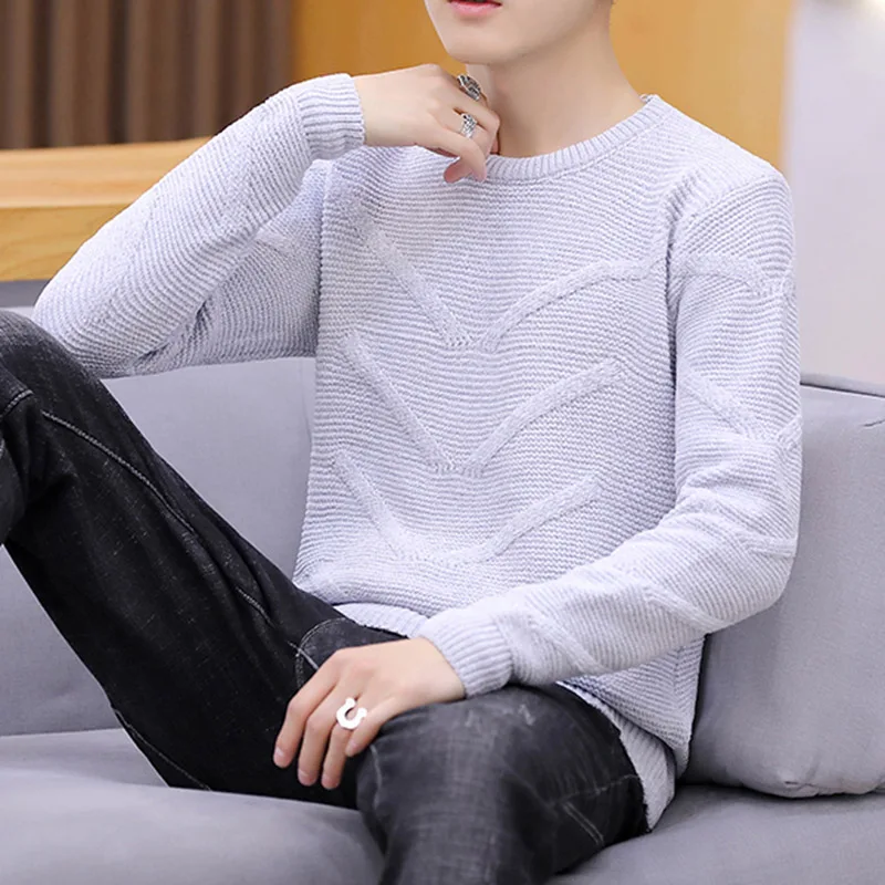 Autumn Winter Solid Color Casual Sweater Men Female Pattern Knitted Pullovers Fashion Slim Fit Christmas Gift Male Pull Sweter - Цвет: Светло-серый