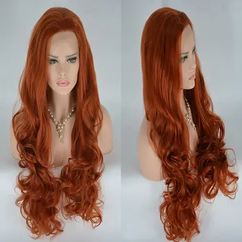 

BM Body Wave Synthetic 13*3 Inch Lace Front Wig Orange Color Heat Resistant Fiber Hair Natural Free Parting For White Women Wigs